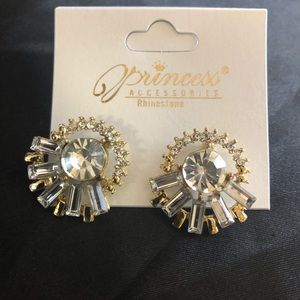 Gold Clear Stone Studded Round Earrings